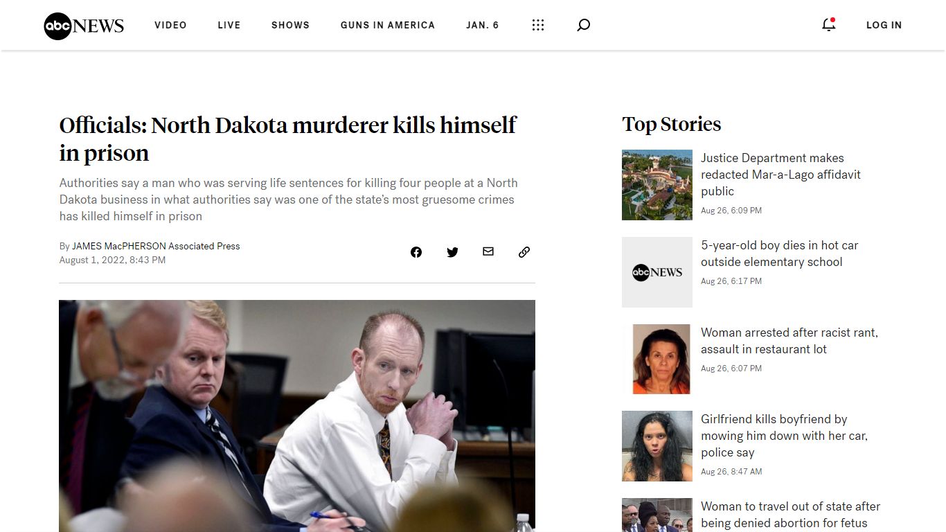 Officials: North Dakota murderer kills himself in prison